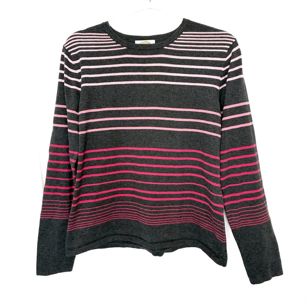 Talbots Vintage Gray Pink Stripe Crew Neck Sweater Cotton Blend Womens Large